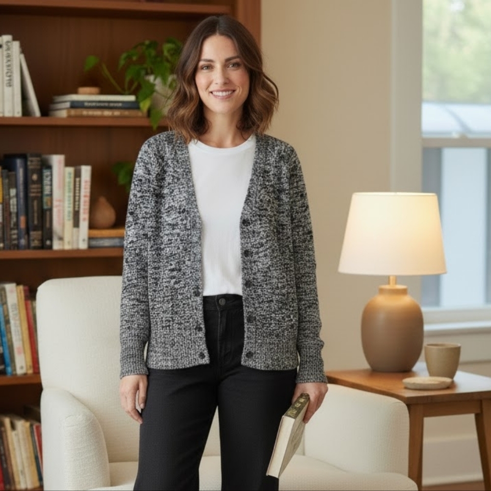 VTG J Crew Wool Button Down Preppy Office Grampa Chic Cardigan Sweater SzS